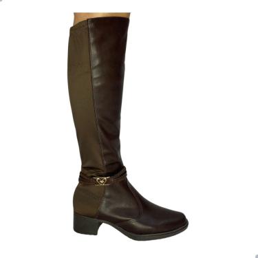 Imagem de Bota Feminina Mississipi Salto Bloco Cano Longo Bertelli Café