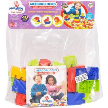 Imagem de Brinquedo Didático Blocos de Montar 40 Peças Colorido Mercotoys