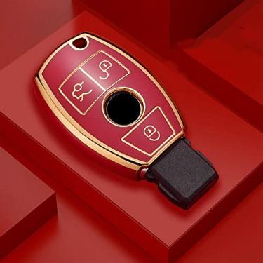 Imagem de KRUPTI Tampa da caixa da chave remota do carro TPU, apto para Mercedes Benz CLA GLC GLA GLK W203 W210 W211 W204 W176 ABCR AMG, vermelho