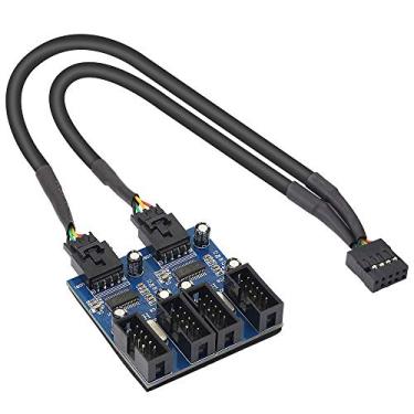 Imagem de Placa mãe USB 9 pinos hub macho 1 para 2/4 fêmea USB 2.0 cabo de extensão divisor USB 9 pinos cabo interno adaptador conector de 9 pinos para multiplicador de porta (35 cm)