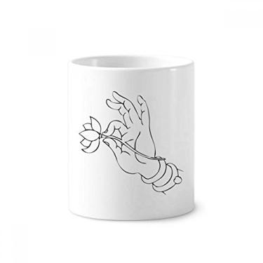 Imagem de Culture Hand Lotus Line Desenho Padrão Escova de Dentes Caneca, Suporte de Cerâmica Suporte Lápis