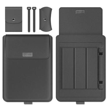 Imagem de GANGANPRO Capa para laptop de 15-15,4 a 15,6 polegadas com suporte compatível com Microsoft Surface Laptop 5/4/3/2 de 13,5 polegadas, MacBook Air/Pro de 13,3 polegadas, capa de couro PU para laptops