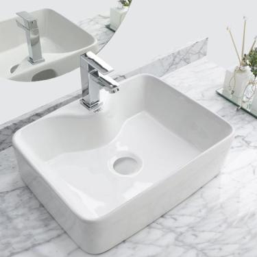 Imagem de Kit Cuba Pia Louça Cerâmica Banheiro C/ Torneira e Válv S09 - Smart No