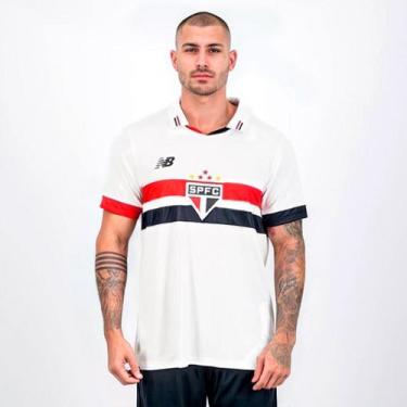 Imagem de Camiseta de Time New Balance SPFC 2024 Branco Vermelho e Preto - Mascu