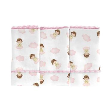 Imagem de Kit Pano De Boca Bublim C/3 34x40cm Anjo Da Guarda 58001, Rosa