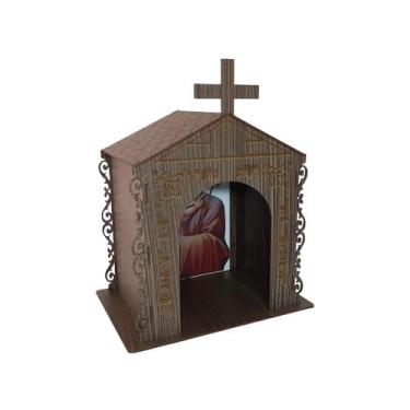 Imagem de Capela Oratório Arabesco com Imagem São José 25x18x31 Mdf Madeira Imbu