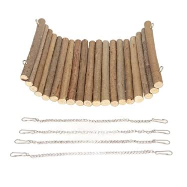 Imagem de Balanço de madeira para hamster QANYEGN, grande espaço para escalar, jogar balanço de hamster, rede de furão com corrente suspensa para ratos, papagaios, hamster (20 * 30CM)