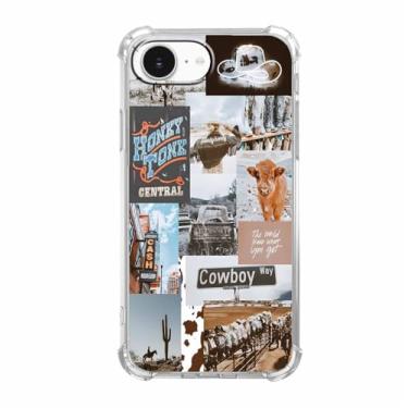 Imagem de mehidpur Capa caubói vaqueira para iPhone 16e, colagem retrô de arte country ocidental, capa protetora de TPU macio na moda para iPhone 16e