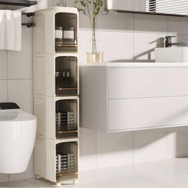 Imagem de QAVABIN Armário de armazenamento estreito de 4 camadas, organizador de banheiro fino para espaços pequenos, armazenamento independente para cozinha fina e armário de lavanderia, branco