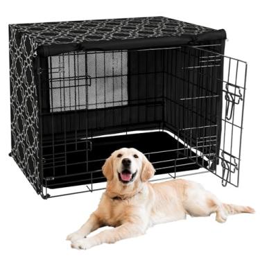 Imagem de X-ZONE PET Capa de gaiola de cachorro de 122 cm para uso interno/externo - capa de canil de poliéster resistente para animais de estimação com estampa preta