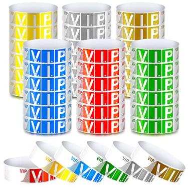 Imagem de Pacote com 600 pulseiras VIP para eventos, impermeável, leve, eventos VIP, pulseiras de papel variadas de cores neon para festas, 0,79 polegadas (cor mista)