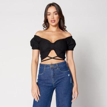 Imagem de Blusa Cropped Ciganinha Preto - Sal Do Mar