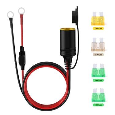 Imagem de MNJ MOTOR Cabo de extensão de soquete de isqueiro de 2,5 m, 12 V/24 V, plugue de isqueiro fêmea para carro à prova d'água para terminais de ilhós de anel de 0,3 cm, cabo de impulso de bateria 12AWG