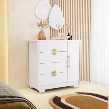 Imagem de Cômoda Sapateira Flex Vollard 4 Gavetas 1 Porta com Prateleira Branco/Terracota G98 - Gran Belo