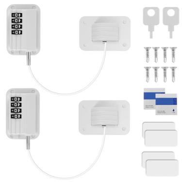 Imagem de Trava de geladeira, pacote com 2 fechaduras de combinação de armário para segurança do bebê, sem necessidade de chave, trava de geladeira com adesivo e parafusos, trava de freezer à prova de crianças