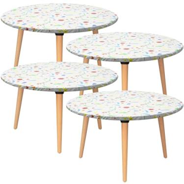 Imagem de Toalha de mesa de cozinha de vinil justa, justa, fácil de limpar, impermeável, limpa e resistente a vincos, capa de mesa redonda elástica para eventos, casamentos, banquetes e festas