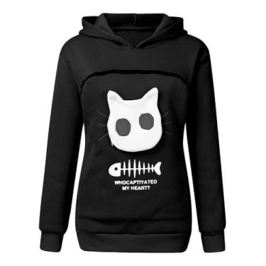 Imagem de Blusa de moletom feminina com capuz e bolsa animal para transportar ga
