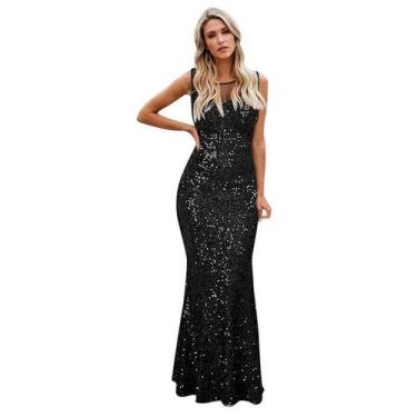 Imagem de Vestido de festa feminino com lantejoulas glitter elástico longo forma