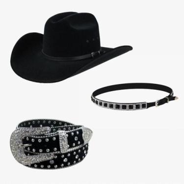 Imagem de Kit Country Feminino Chapéu Banda e Cinto Preto - Mundial, Chapéu/Band