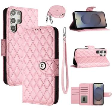 Imagem de Dswteny Capa carteira para Samsung Galaxy S25 Ultra 5G com alça de ombro de pulso, padrão Argyle PU couro flip porta-cartão capa para celular para S25Ultra 25S S 25 25Ultra 6.9 2025 meninas mulheres