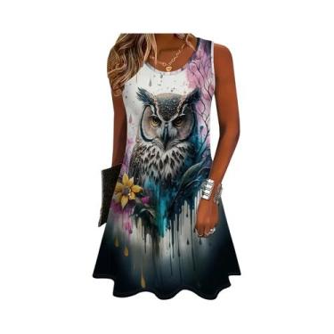 Imagem de Vestido De Praia Sem Mangas A-Line Com Estampa Floral De Gato Preto Es