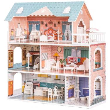 Imagem de Casa de Bonecas com 3 Andares e Cômodos Customizáveis para Crianças de 3 Anos ou Mais,...