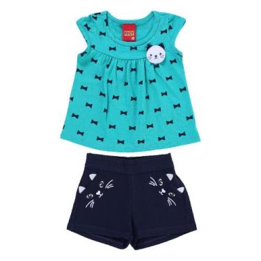 Imagem de Conjunto Roupa Infantil Menina Blusa Manga Curta + Short Estampado Gat