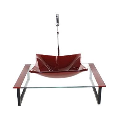 Imagem de KIT CUBA DE VIDRO QUADRADA 10MM TAMPO 50CM VERMELHO CEREJA COM SUPORTE TORNEIRA VALVULA