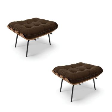 Imagem de Kit 02 Puffs Costela Suede Marrom Base Metálica Preto