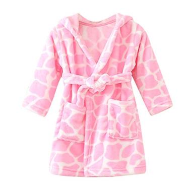 Imagem de Mercatoo Roupão de banho para bebês meninos meninas com capuz grosso quente flanela roupão de noite pijama com zíper para bebês meninas, rosa, 4-5T