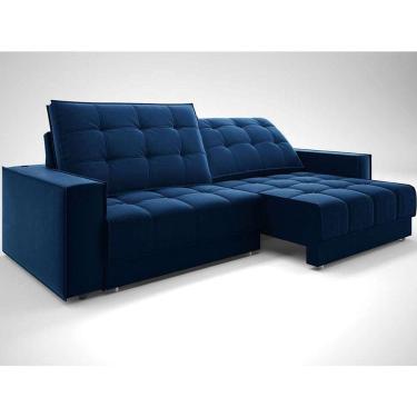 Imagem de sofá 5 lugares retrátil e reclinável boreal com usb veludo azul marinho 