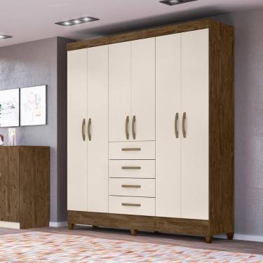 Imagem de Guarda Roupa Casal 6 portas com 4 gavetas New Avaí - Castanho Wood / Baunilha