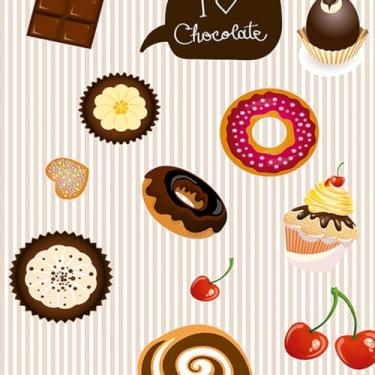 Imagem de Leliz Papers, Papel De Parede Adesivo Cozinha Fundo Listrado Com Doces 15m