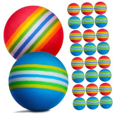Imagem de Happyyami 26 Peças bola de -íris bolas de distância de treinamento de golfe bolas de golfe para crianças bolas de golfe listradas coloridas suprimentos para jogos de bocha Eva
