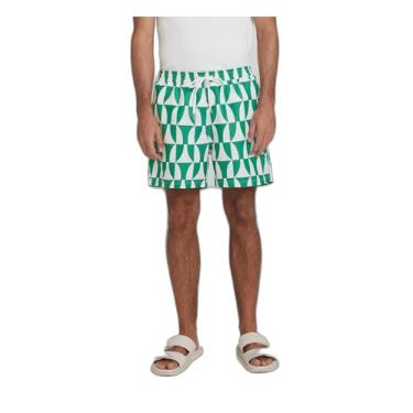 Imagem de Shorts Praia Masculino Regular Estampado Verde e Branco M