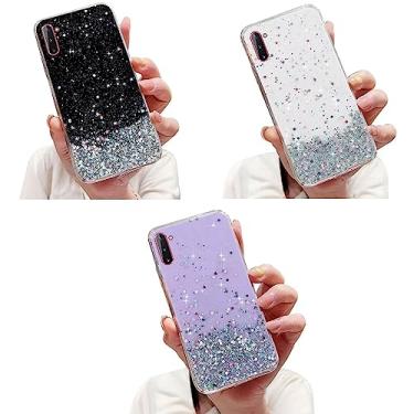 Imagem de Rnrieyta Miagon Capa de cristal 3X para Samsung Galaxy Note 10, linda linda capa de telefone transparente elegante estrela brilhante macia fina TPU protetora com glitter