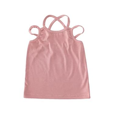 Imagem de Camiseta de verão para meninas pequenas, colete misto de algodão, roupa íntima infantil, cor lisa, alça de verão, rosa, 12-18 Meses