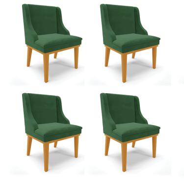 Imagem de Kit 04 Cadeiras De Jantar Liz Veludo Verde Base Fixa Madeira