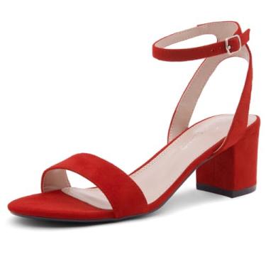 Imagem de Shoe Land SL-AMAYA Sandália feminina grossa de salto baixo, bico aberto, tira no tornozelo, salto transparente, Vermelho, 6