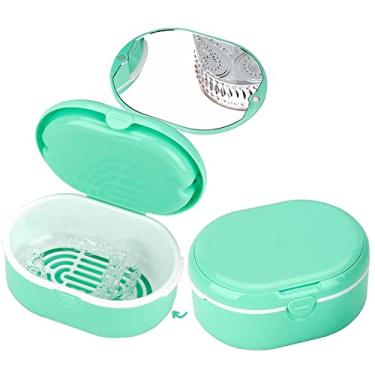 Imagem de MURRI&MURRDI Estojo retentor, caixa de banho de dentadura com cesta de filtro, estojo protetor de boca, copo de limpeza de cintos, suporte de dentadura fofo recipiente de imersão de armazenamento para