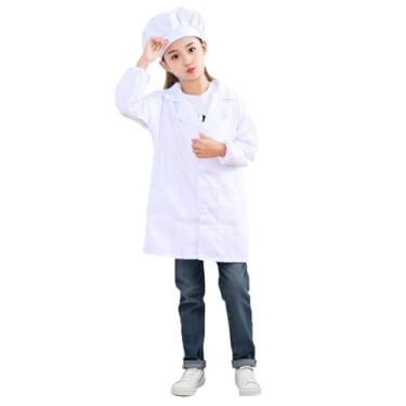 Imagem de TAIKMD Kids Chef Set Childrens Cook Uniform Clothing Coat Jacket Hat Baker Cooking Chief (White, 13-14)