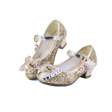 Imagem de ZJBPHL Sapatos femininos de salto baixo flor festa casamento princesa Mary Jane sapatos (bebê/criança pequena/criança grande), Dourado - 01, 2 Little Kid