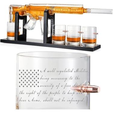 Imagem de Presentes para homens, pai, The Wine Savant 1000 ml, conjunto de decantador de uísque com 4 copos, ideias exclusivas de para ele, marido, vovô, dispensador de licor de tequila militar legal para bar em casa