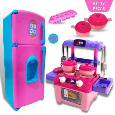 Imagem de Kit Cozinha Infantil Fogão Com Forno Panelinhas E Geladeira F114 - Eur