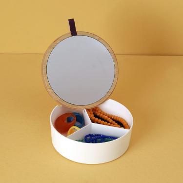 Imagem de Caixa Organizadora Oikos Redonda com Tampa de Bambu e Espelho