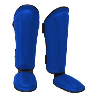 Imagem de Colaxi Caneleiras de kickboxing muay thai, protetor de caneleira do peito do pé, equipamento profissional, proteção do peito do pé para sparring, luta, Azul M 38cmx18cm