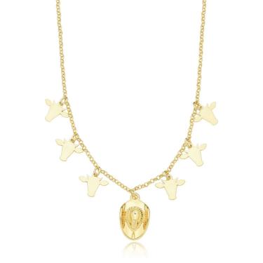 Imagem de Colar Infantil Chapéu e Cabeças de Boi Revestido em Ouro