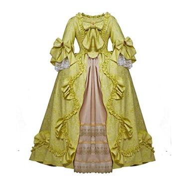 Imagem de Court Rococó vestidos de baile barroco Maria Antonieta vestido vitoriano do século 18 vestidos de baile fantasia feminina real, Amarelo, X-Small