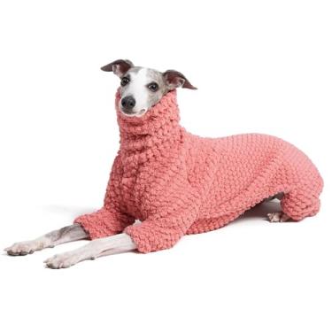 Imagem de ESCCBOO Pijama fofo de lã macia para cães galgos italianos, macacão de lã quente de gola rolê, casaco, macacão, macacão (rosa, grande)