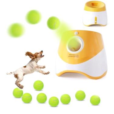 Imagem de jovani Lançador automático de bolas para cães pequenos, lançador de bolas para cães com distância de 3 a 9 metros, incluindo 9 bolas de tênis (5 cm), mantenha o cão feliz, laranja